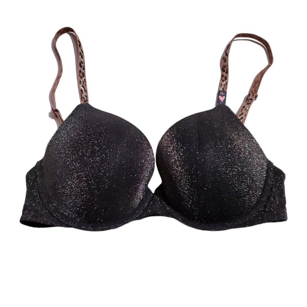 Victoria's Secret T-Shirt Push-Up Full Coverage Bra Black Brown Glitter Size 34C